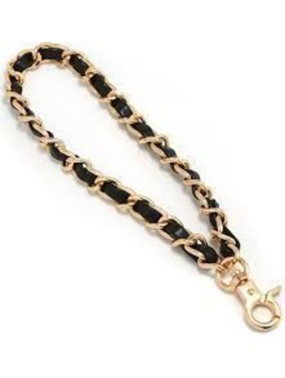 Gold with Black Leather Chain Wrist Bag Strap